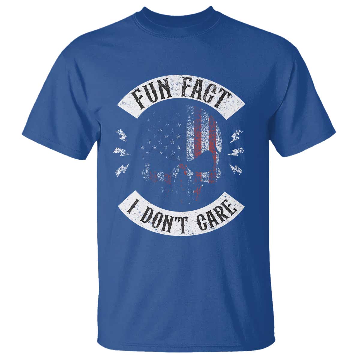 Fun Fact I Dont Care T Shirt Retro US Flag Skull Skeleton Funny Saying Quote TS10 Royal Blue Print Your Wear
