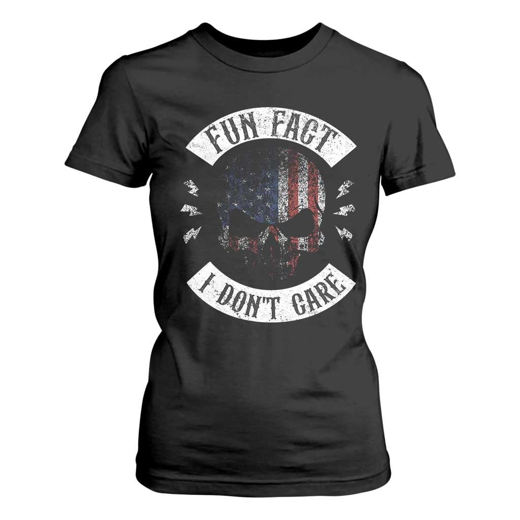 Fun Fact I Dont Care T Shirt For Women Retro US Flag Skull Skeleton Funny Saying Quote TS10 Black Print Your Wear