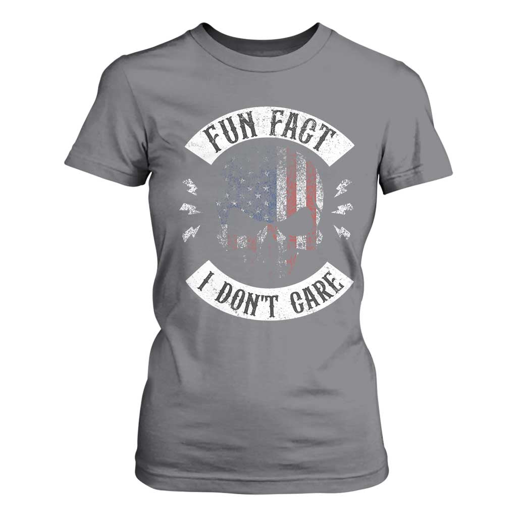 Fun Fact I Dont Care T Shirt For Women Retro US Flag Skull Skeleton Funny Saying Quote TS10 Charcoal Print Your Wear