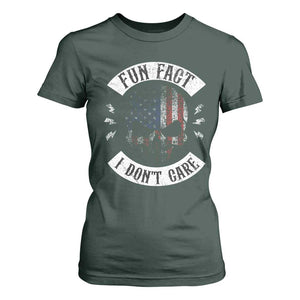 Fun Fact I Dont Care T Shirt For Women Retro US Flag Skull Skeleton Funny Saying Quote TS10 Dark Forest Green Print Your Wear