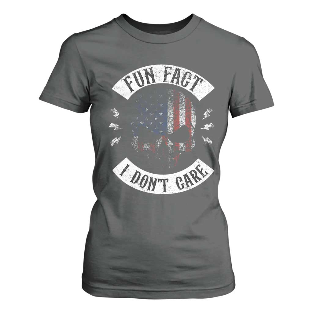 Fun Fact I Dont Care T Shirt For Women Retro US Flag Skull Skeleton Funny Saying Quote TS10 Dark Heather Print Your Wear
