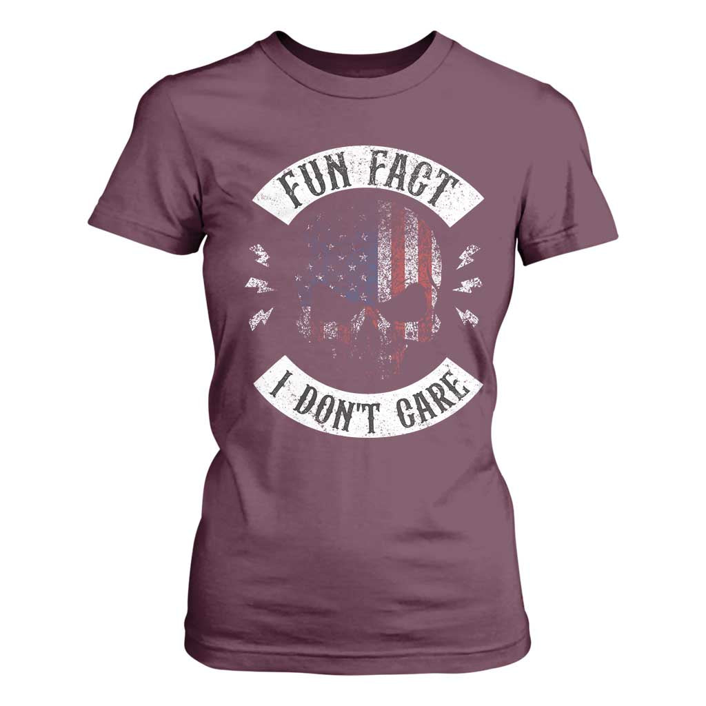 Fun Fact I Dont Care T Shirt For Women Retro US Flag Skull Skeleton Funny Saying Quote TS10 Maroon Print Your Wear