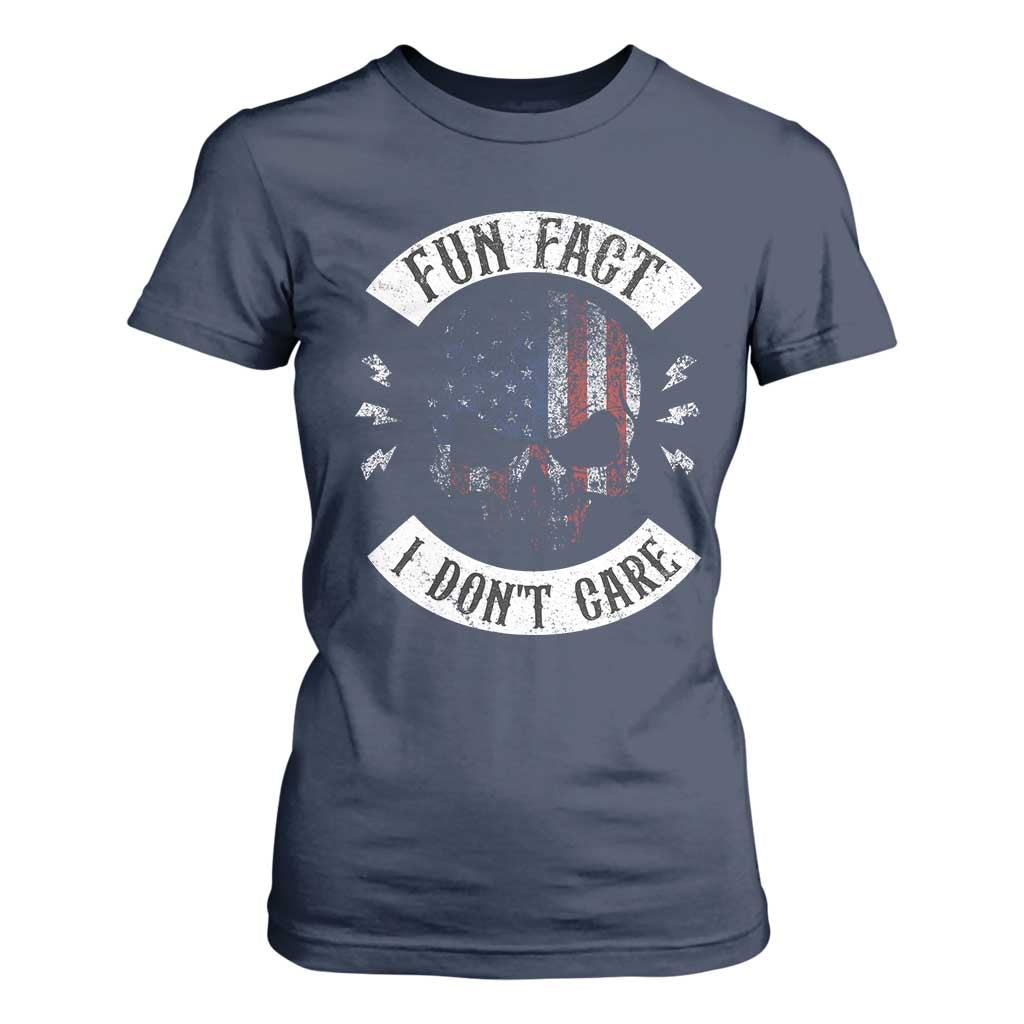 Fun Fact I Dont Care T Shirt For Women Retro US Flag Skull Skeleton Funny Saying Quote TS10 Navy Print Your Wear