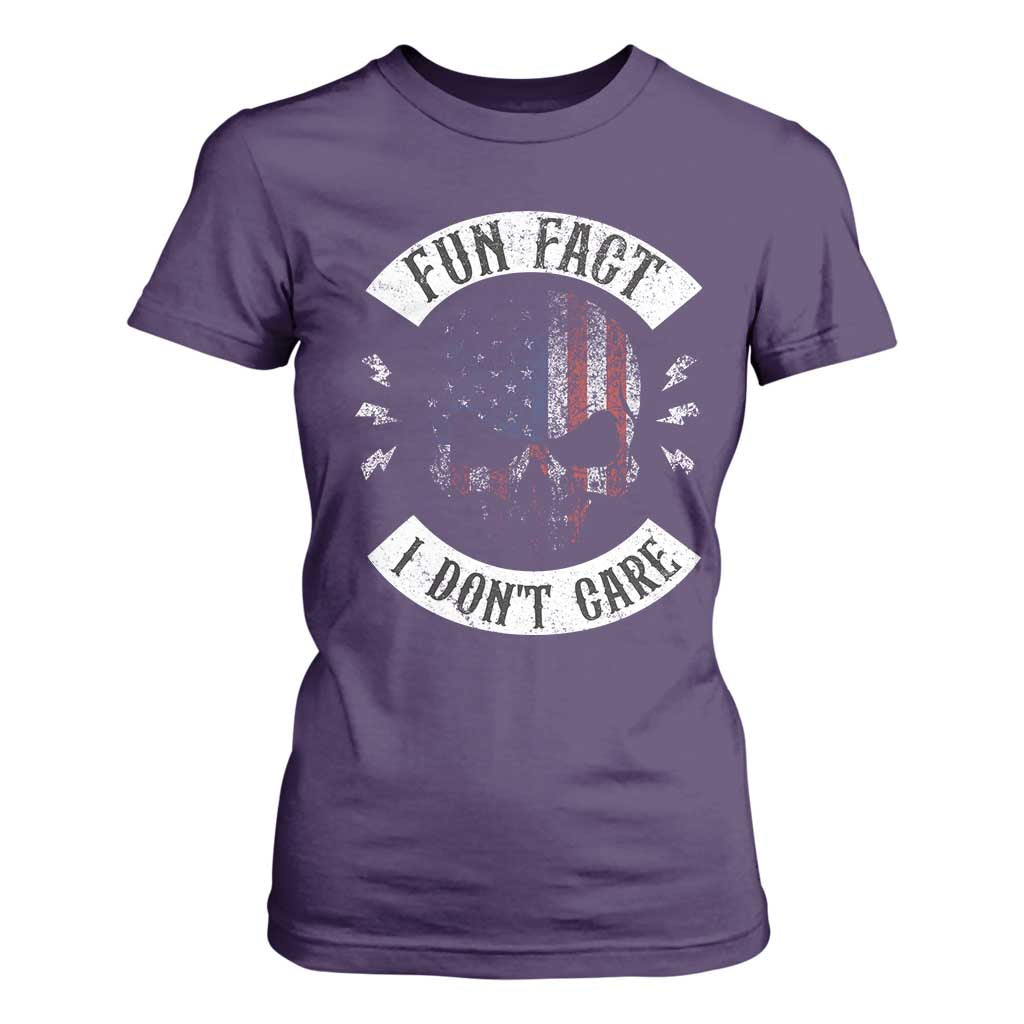 Fun Fact I Dont Care T Shirt For Women Retro US Flag Skull Skeleton Funny Saying Quote TS10 Purple Print Your Wear