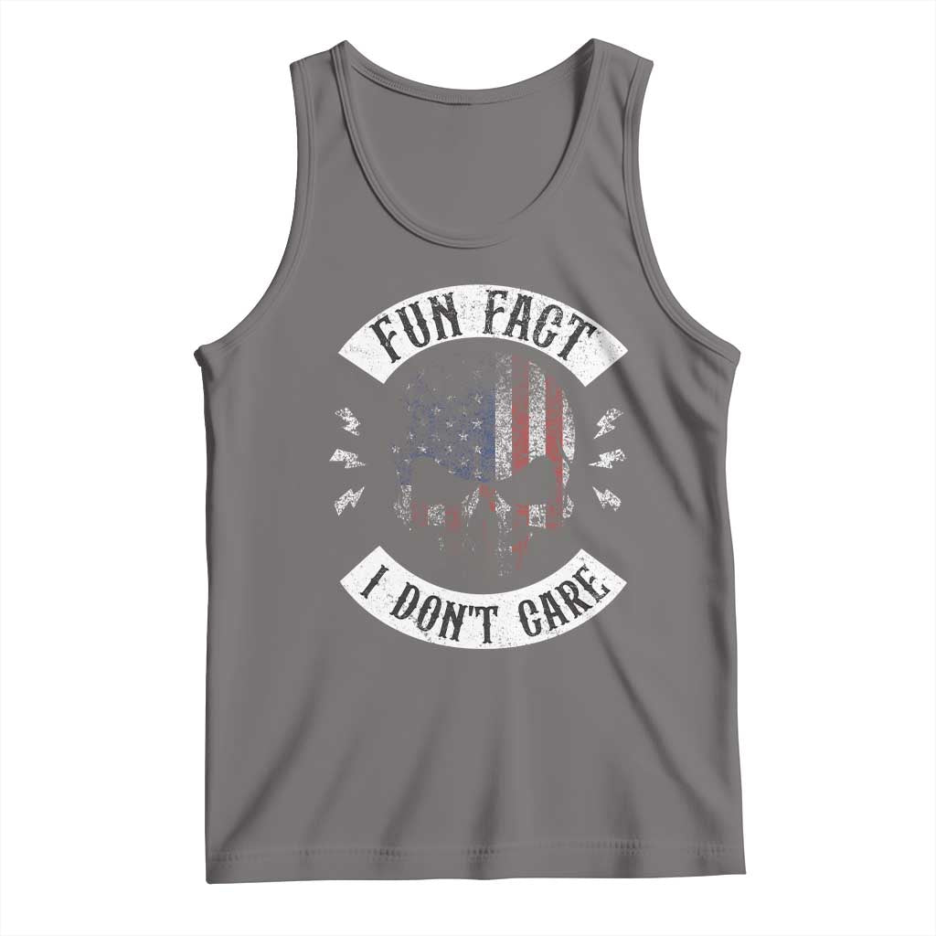 Fun Fact I Dont Care Tank Top Retro US Flag Skull Skeleton Funny Saying Quote TS10 Deep Heather Print Your Wear