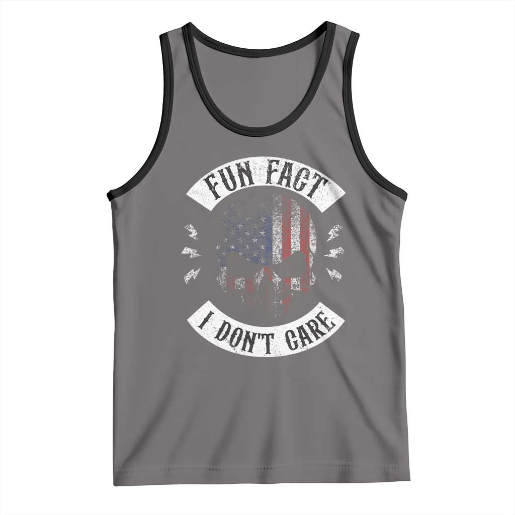 Fun Fact I Dont Care Tank Top Retro US Flag Skull Skeleton Funny Saying Quote TS10 Deep Heather Black Print Your Wear