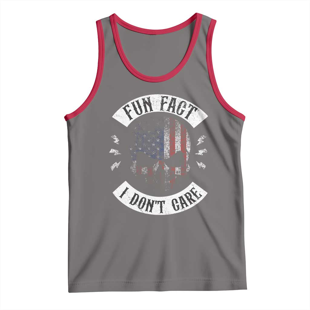 Fun Fact I Dont Care Tank Top Retro US Flag Skull Skeleton Funny Saying Quote TS10 Deep Heather Red Print Your Wear