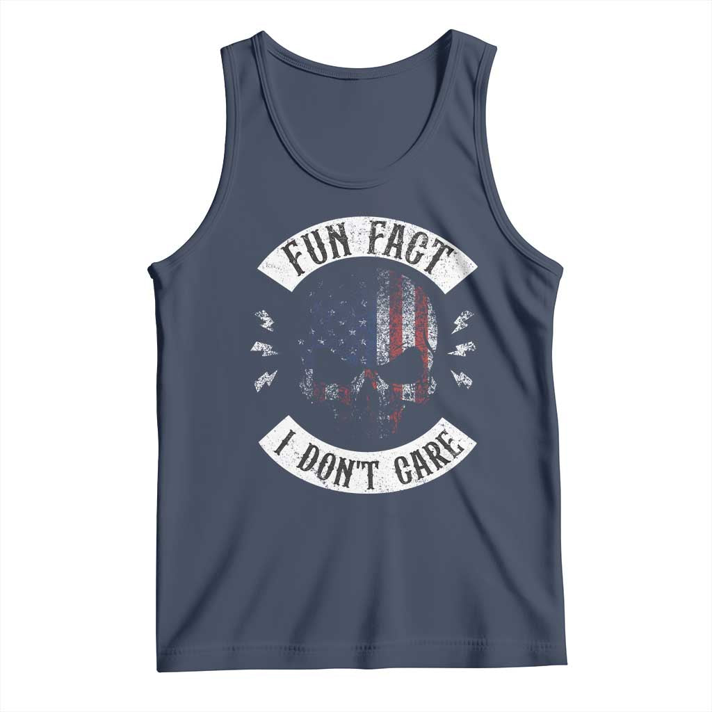 Fun Fact I Dont Care Tank Top Retro US Flag Skull Skeleton Funny Saying Quote TS10 Navy Print Your Wear