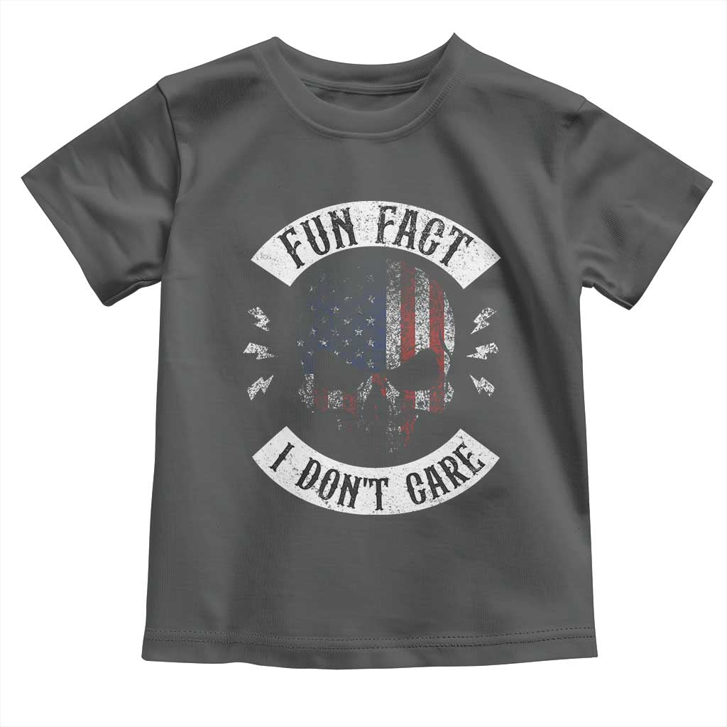 Fun Fact I Dont Care Toddler T Shirt Retro US Flag Skull Skeleton Funny Saying Quote TS10 Dark Heather Print Your Wear