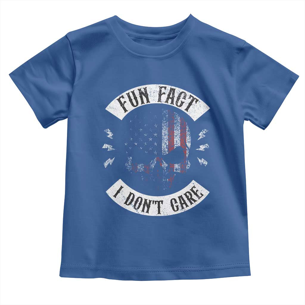 Fun Fact I Dont Care Toddler T Shirt Retro US Flag Skull Skeleton Funny Saying Quote TS10 Royal Blue Print Your Wear