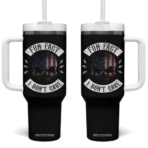 Fun Fact I Dont Care Tumbler With Handle Retro US Flag Skull Skeleton Funny Saying Quote TS10 One Size: 40 oz Black Print Your Wear