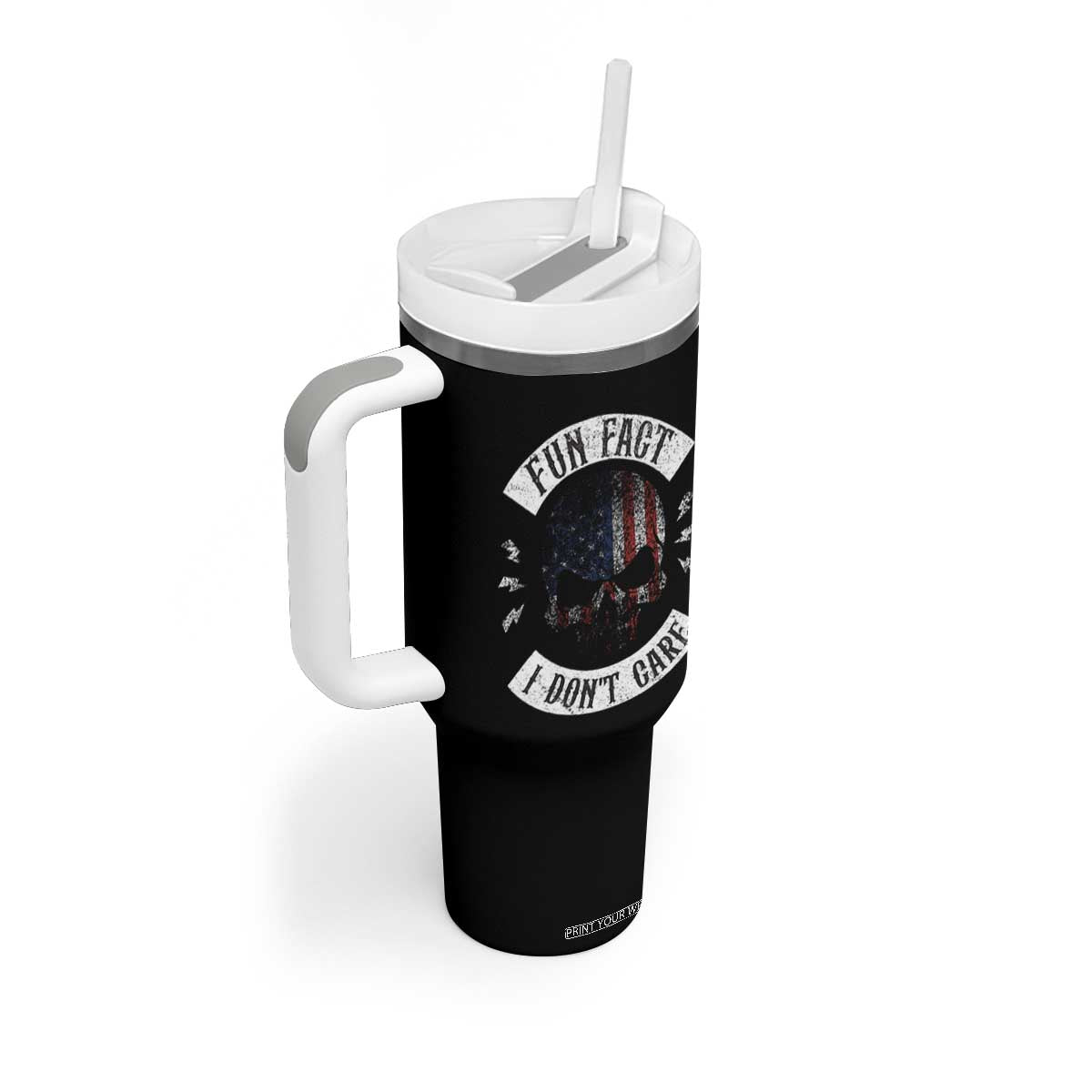Fun Fact I Dont Care Tumbler With Handle Retro US Flag Skull Skeleton Funny Saying Quote TS10 Print Your Wear