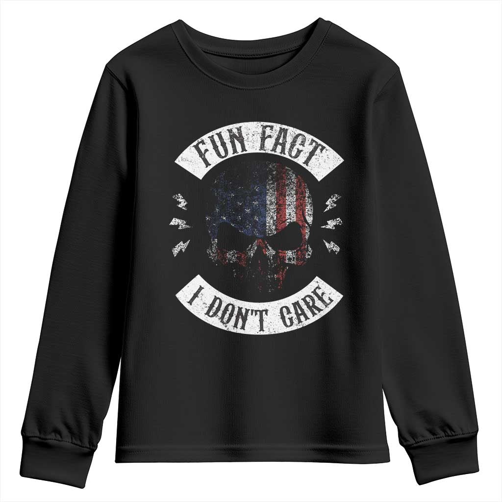Fun Fact I Dont Care Youth Sweatshirt Retro US Flag Skull Skeleton Funny Saying Quote TS10 Black Print Your Wear