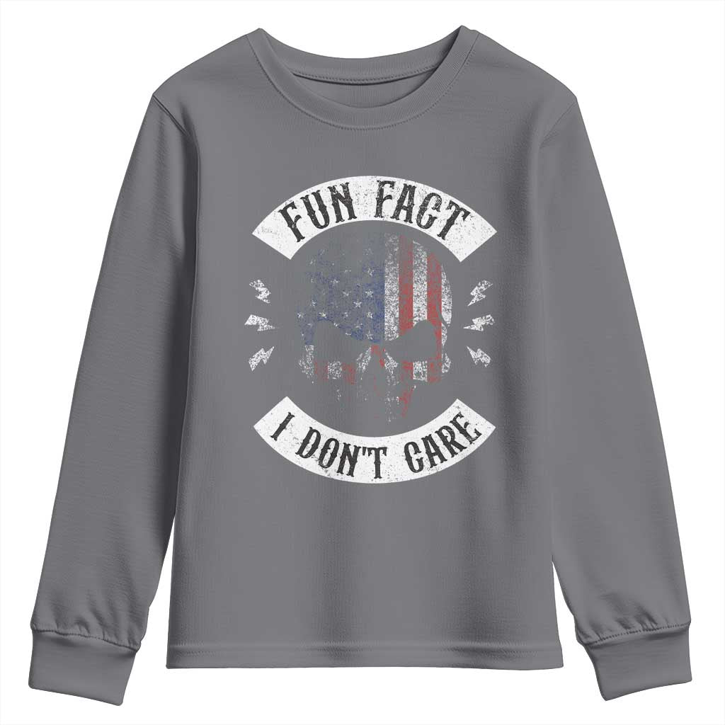 Fun Fact I Dont Care Youth Sweatshirt Retro US Flag Skull Skeleton Funny Saying Quote TS10 Charcoal Print Your Wear