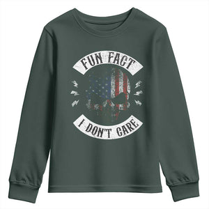 Fun Fact I Dont Care Youth Sweatshirt Retro US Flag Skull Skeleton Funny Saying Quote TS10 Dark Forest Green Print Your Wear