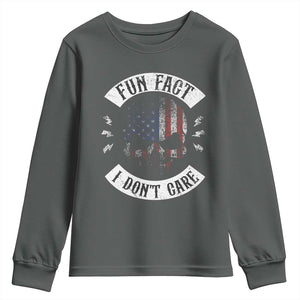 Fun Fact I Dont Care Youth Sweatshirt Retro US Flag Skull Skeleton Funny Saying Quote TS10 Dark Heather Print Your Wear
