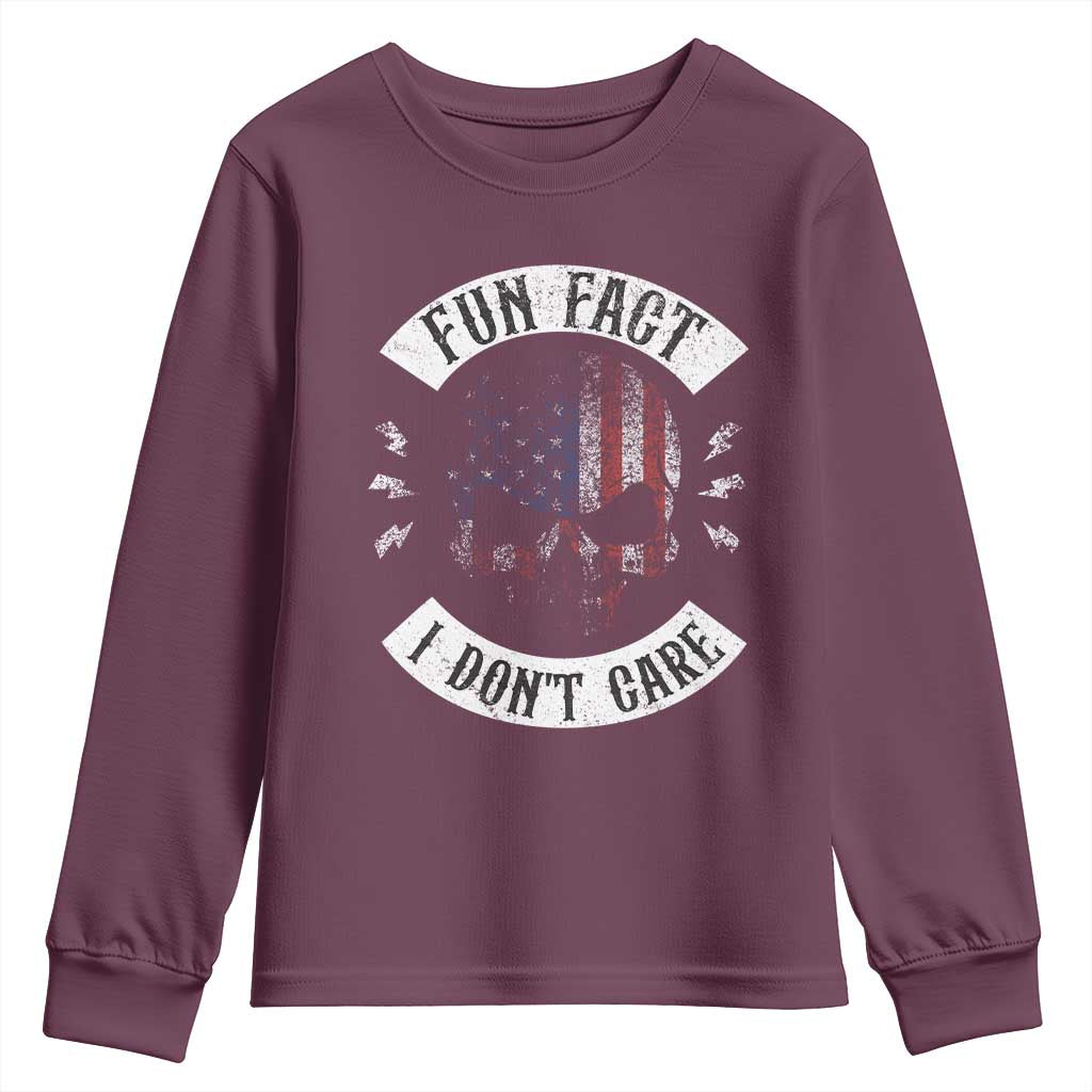 Fun Fact I Dont Care Youth Sweatshirt Retro US Flag Skull Skeleton Funny Saying Quote TS10 Maroon Print Your Wear