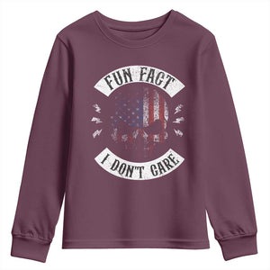 Fun Fact I Dont Care Youth Sweatshirt Retro US Flag Skull Skeleton Funny Saying Quote TS10 Maroon Print Your Wear