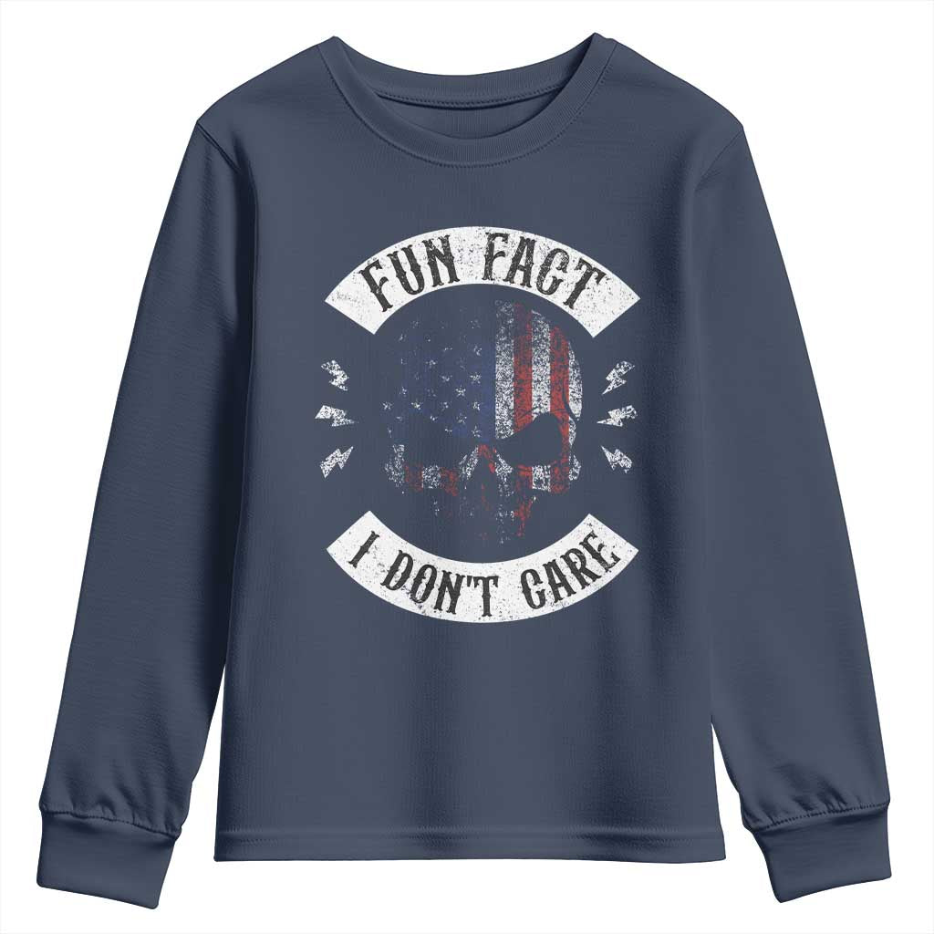 Fun Fact I Dont Care Youth Sweatshirt Retro US Flag Skull Skeleton Funny Saying Quote TS10 Navy Print Your Wear