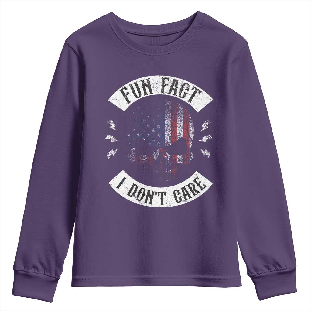 Fun Fact I Dont Care Youth Sweatshirt Retro US Flag Skull Skeleton Funny Saying Quote TS10 Purple Print Your Wear
