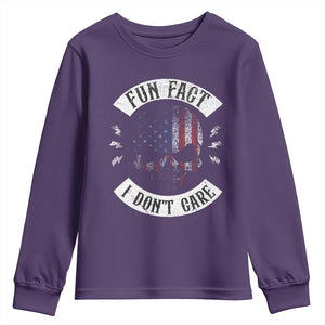 Fun Fact I Dont Care Youth Sweatshirt Retro US Flag Skull Skeleton Funny Saying Quote TS10 Purple Print Your Wear