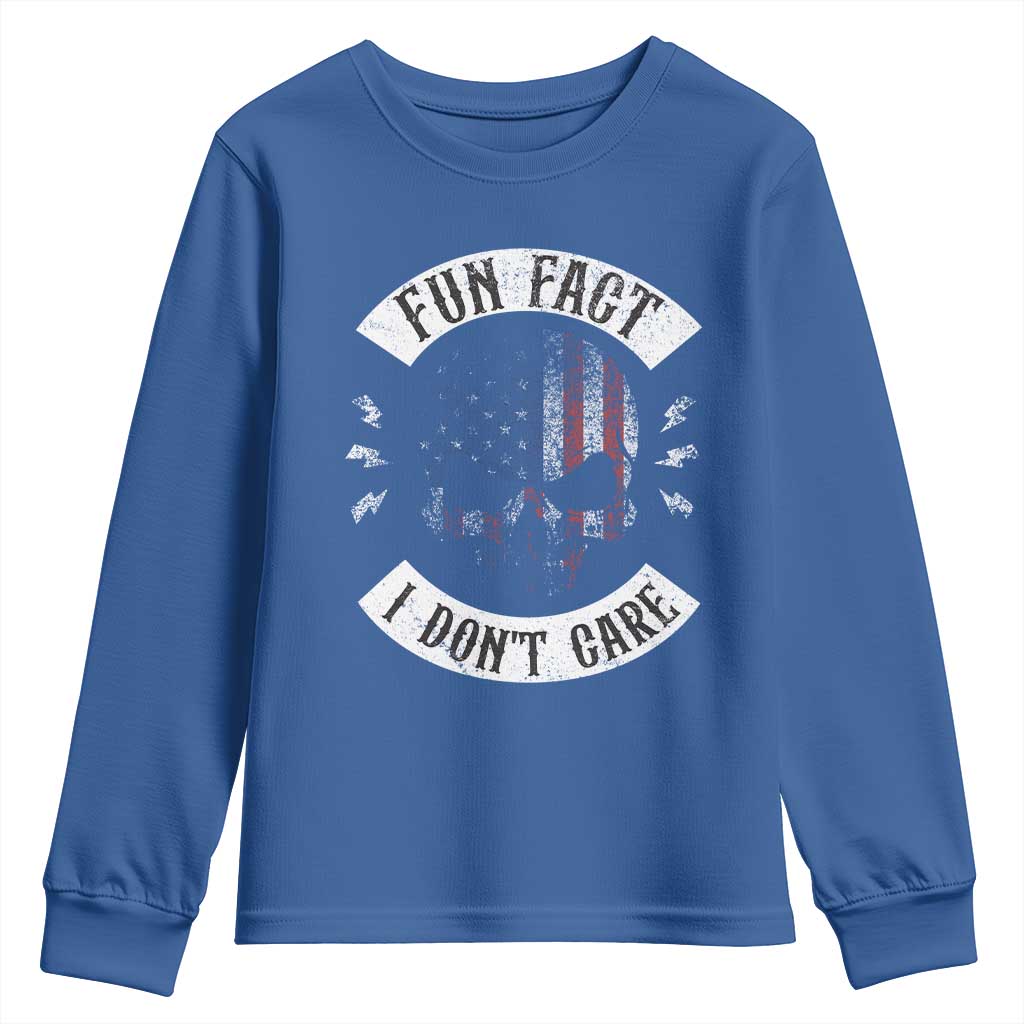 Fun Fact I Dont Care Youth Sweatshirt Retro US Flag Skull Skeleton Funny Saying Quote TS10 Royal Blue Print Your Wear
