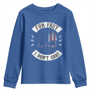 Fun Fact I Dont Care Youth Sweatshirt Retro US Flag Skull Skeleton Funny Saying Quote TS10 Royal Blue Print Your Wear