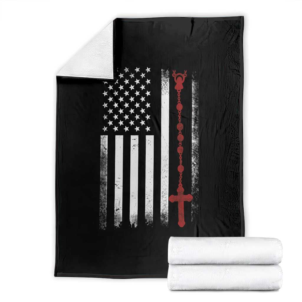 American Flag Rosary Catholic Cross Throw Blanket TS10 Black Print Your Wear