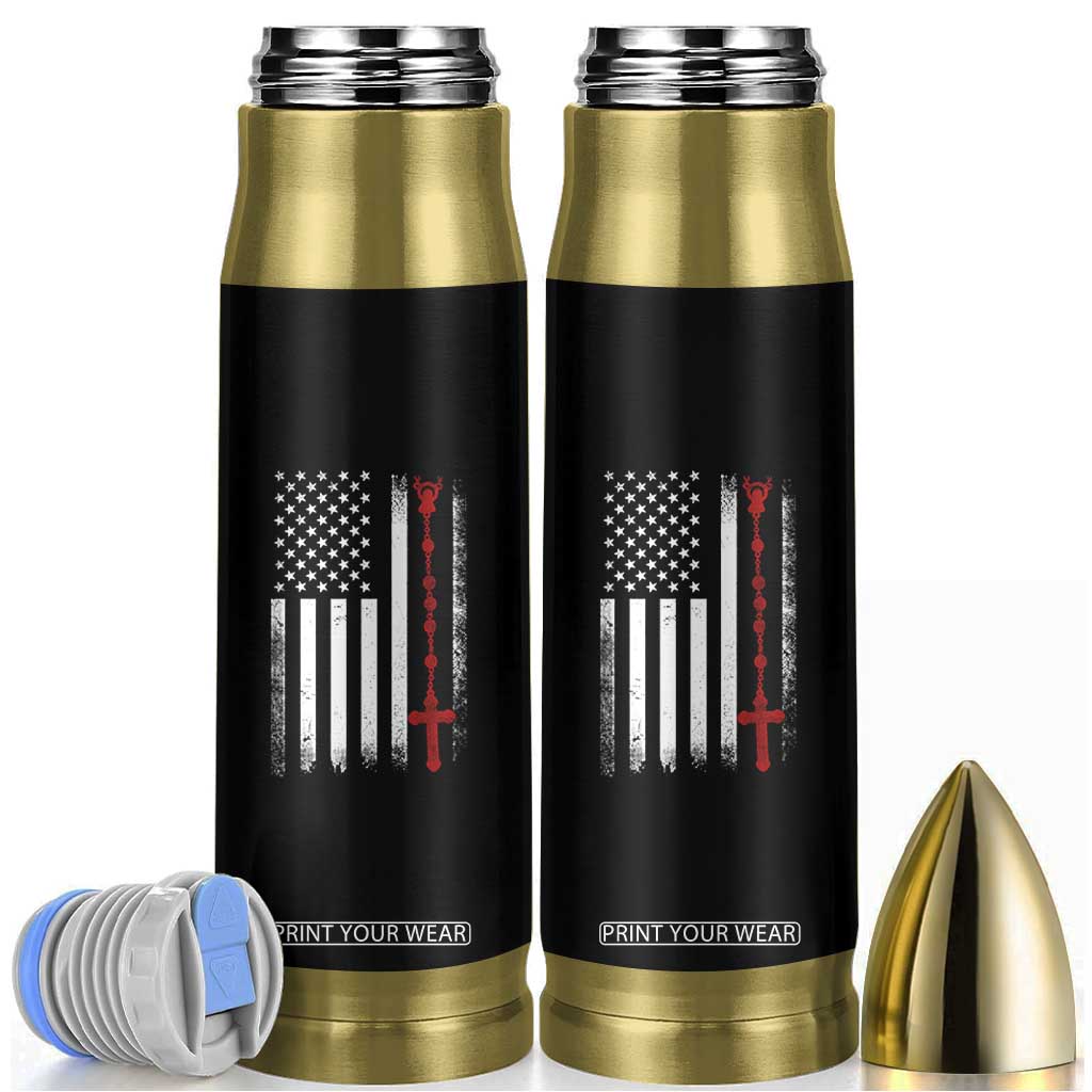 American Flag Rosary Catholic Cross Bullet Tumbler