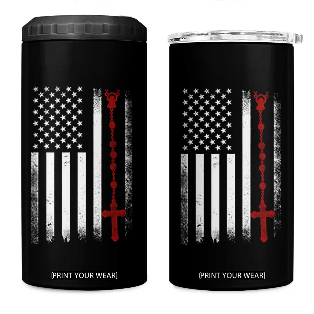 American Flag Rosary Catholic Cross 4 in 1 Can Cooler Tumbler TS10 One Size: 16 oz Black Print Your Wear