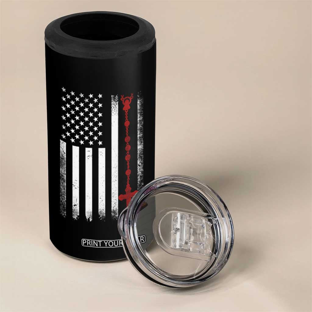 American Flag Rosary Catholic Cross 4 in 1 Can Cooler Tumbler TS10 Print Your Wear