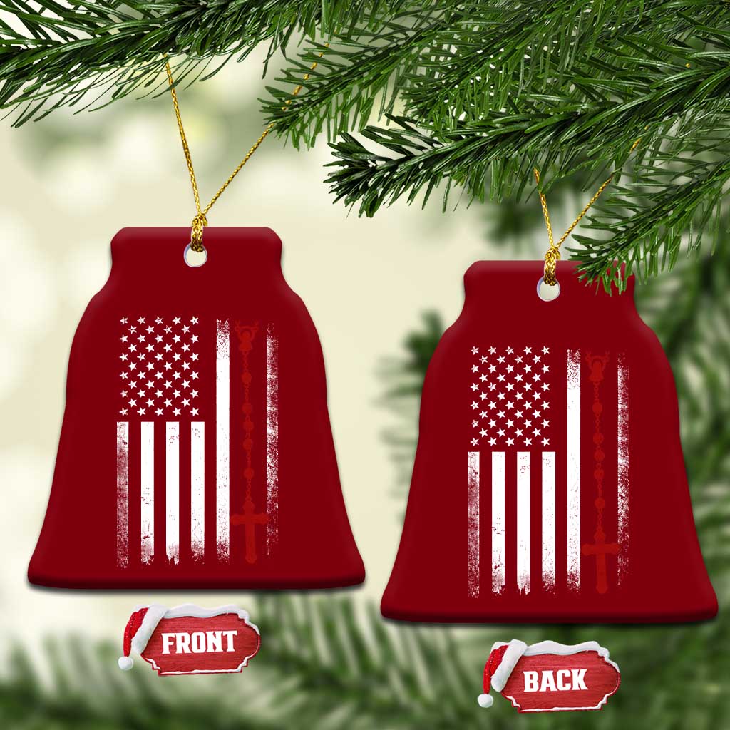 American Flag Rosary Catholic Cross Ceramic Ornament