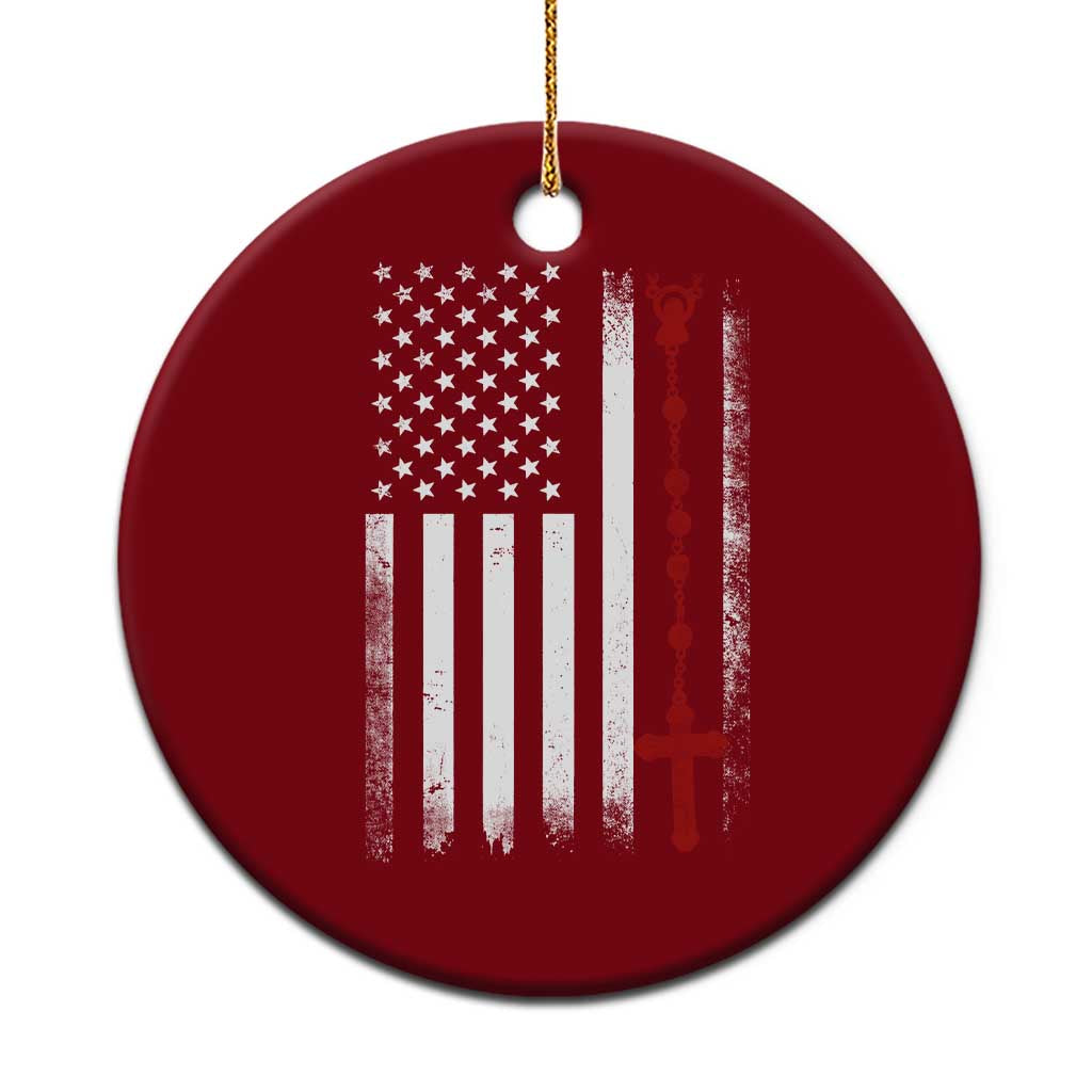 American Flag Rosary Catholic Cross Ceramic Ornament TS10 1pc Red Print Your Wear