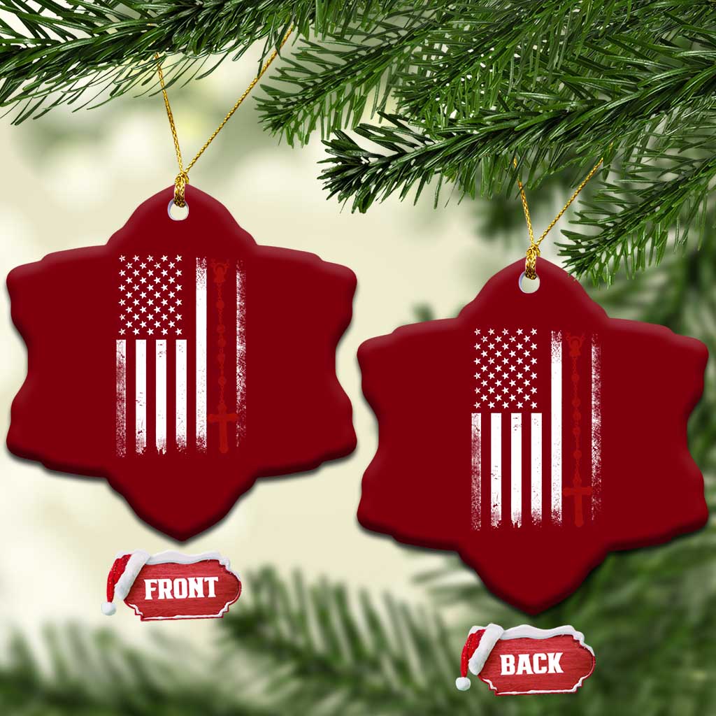American Flag Rosary Catholic Cross Ceramic Ornament