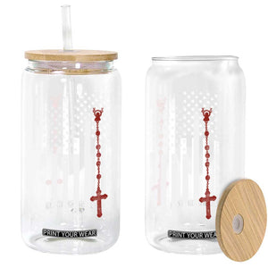 American Flag Rosary Catholic Cross Glass Can