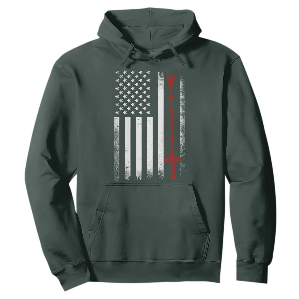 American Flag Rosary Catholic Cross Hoodie