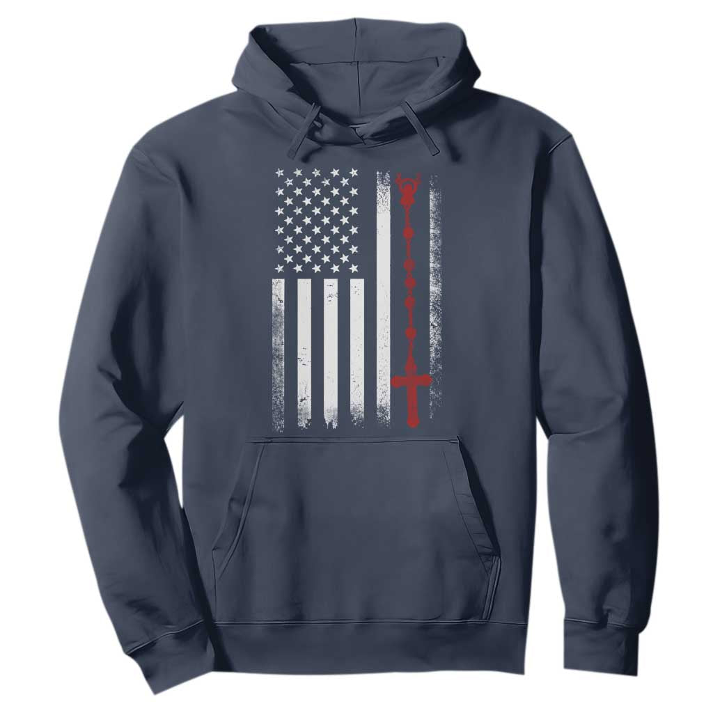 American Flag Rosary Catholic Cross Hoodie