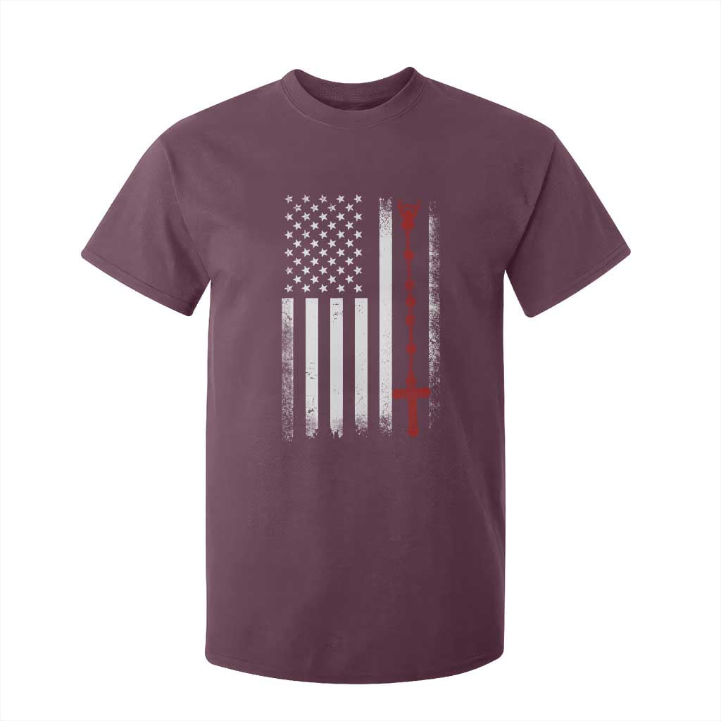 American Flag Rosary Catholic Cross T Shirt For Kid