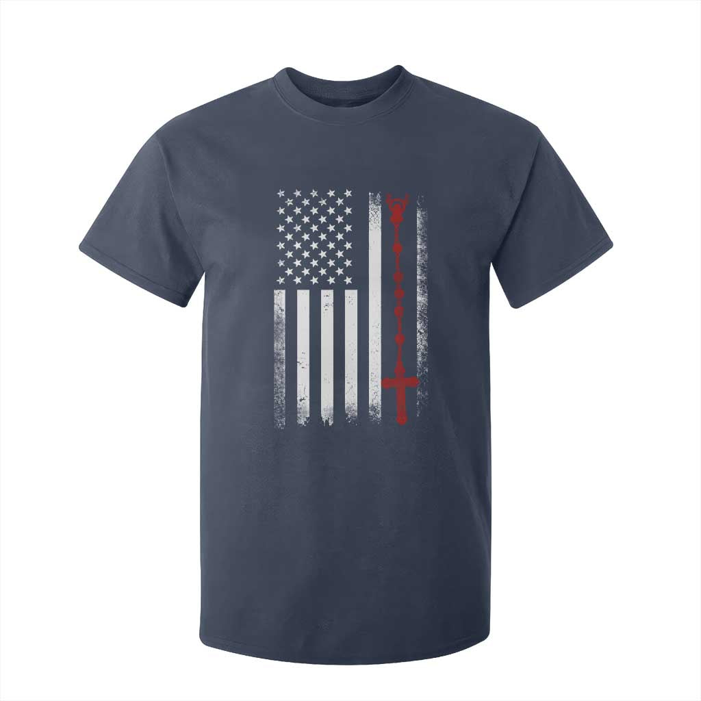 American Flag Rosary Catholic Cross T Shirt For Kid