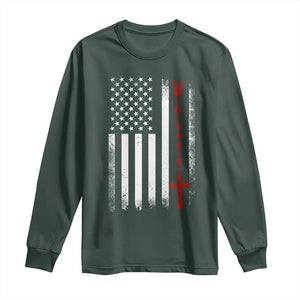 American Flag Rosary Catholic Cross Long Sleeve Shirt