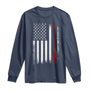 American Flag Rosary Catholic Cross Long Sleeve Shirt
