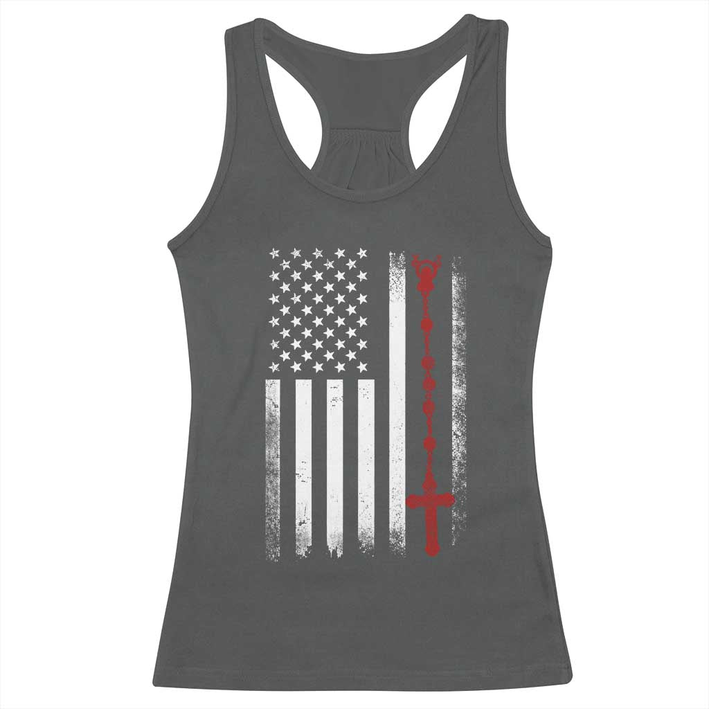 American Flag Rosary Catholic Cross Racerback Tank Top