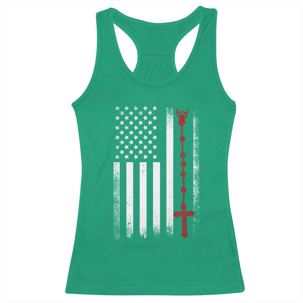 American Flag Rosary Catholic Cross Racerback Tank Top