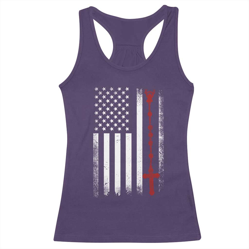 American Flag Rosary Catholic Cross Racerback Tank Top