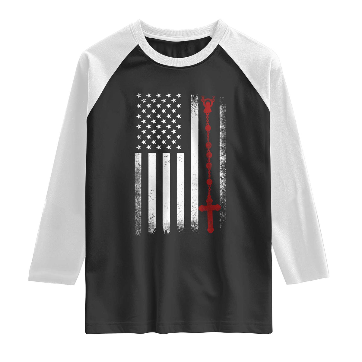 American Flag Rosary Catholic Cross Raglan Shirt