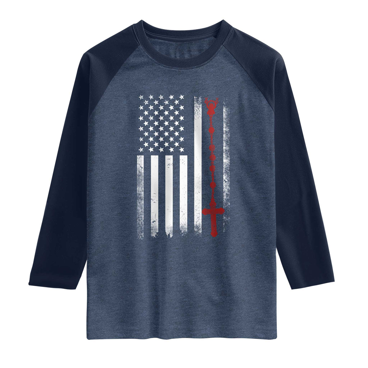 American Flag Rosary Catholic Cross Raglan Shirt