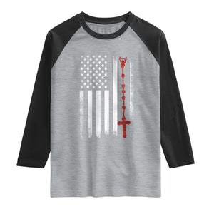 American Flag Rosary Catholic Cross Raglan Shirt
