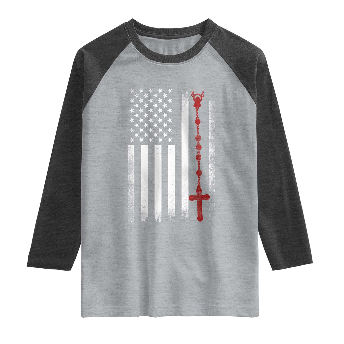 American Flag Rosary Catholic Cross Raglan Shirt