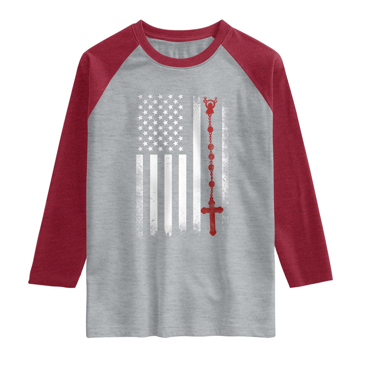 American Flag Rosary Catholic Cross Raglan Shirt