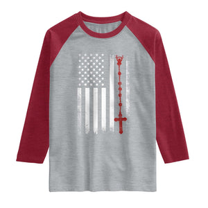 American Flag Rosary Catholic Cross Raglan Shirt